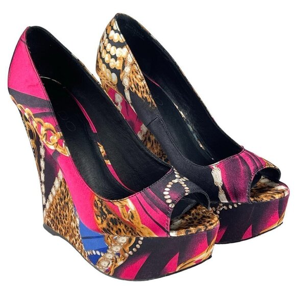 Aldo Shoes - Aldo Torregrosa Peep Toe Platform Satin Wedge Women's Size 36